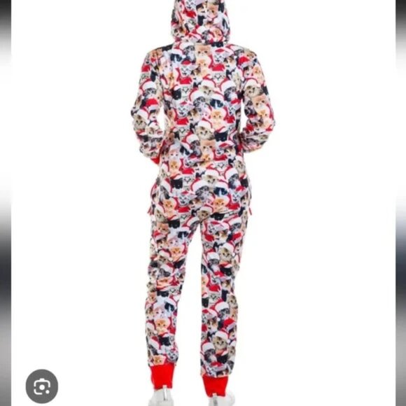 Tipsy Elves One Pc Sweatshirt Jumper Loungewear Pajamas Christmas Cat Kitty L - Picture 2 of 11